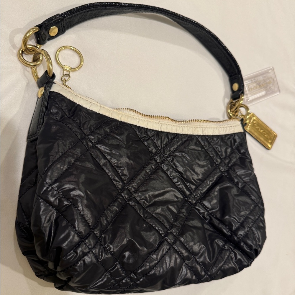 Coach Poppy Ski Bunny Black White Quilted Nylon Bag Purse Crossbody Vintage Y2K - Picture 7 of 12